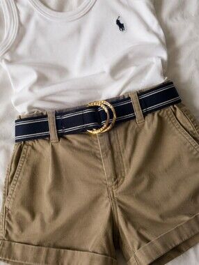 Lauren Ralph striped navy belt with gold embossed hardware